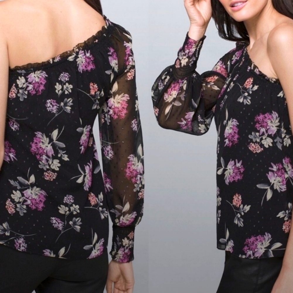 Floral WHBM off shoulder chiffon blouse